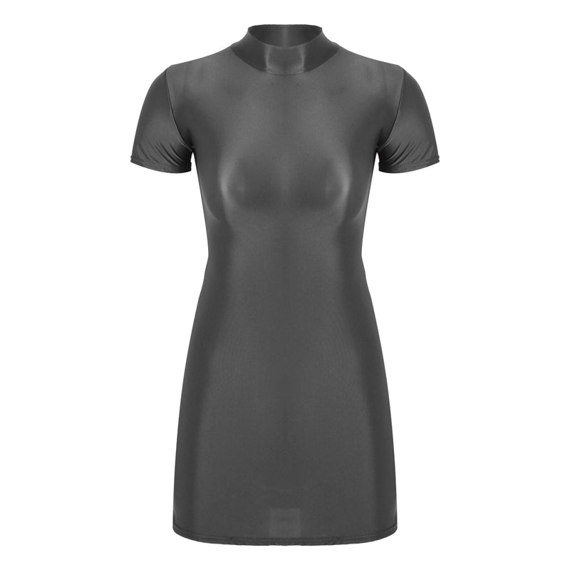 Women’s Oil Glossy Tights Mini Dress Sexy Party Clubwear.
