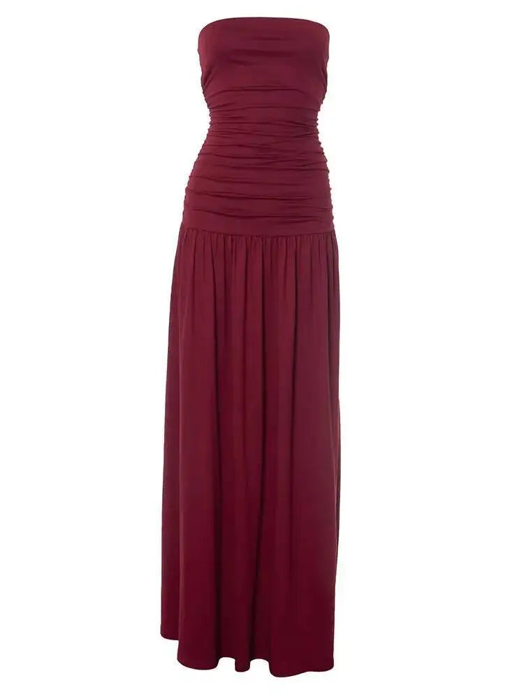 Mozision Off-shoulder Strapless Pleated Sexy Maxi Dress Women.