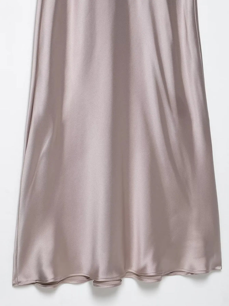 Women’s Sexy V Neck Satin Long Dress.