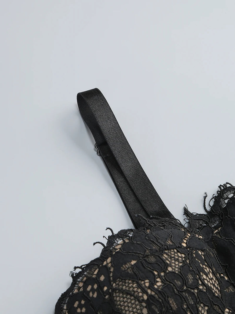 Black Lace Patwork Sleeveless Maxi Dress for Women.