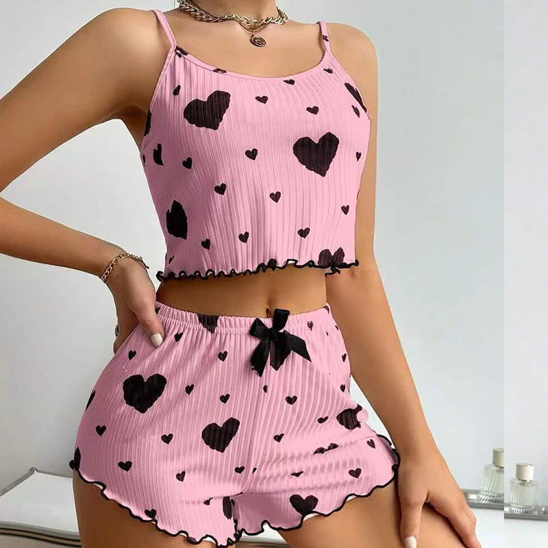 Women's Pajama Set Breathable Soft Casual Love Printed Design Sweet Home.