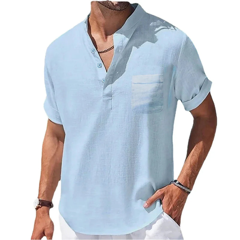 Summer Men's Cotton and Linen Shirts Short-Sleeved.