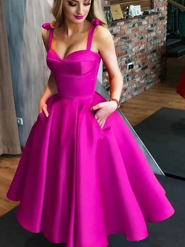 Hot Pink Evening Dress Women Elegant Satin Simple.