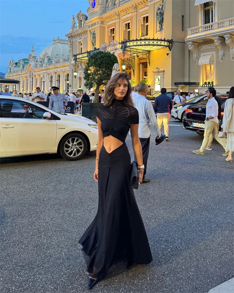 Women’s Mozision Hollow Out Short Sleeve Sexy Maxi Dress.