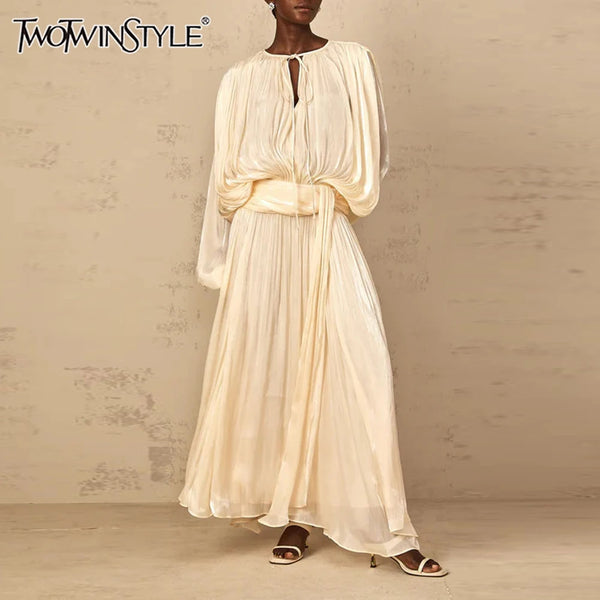 Solid Loose Spliced Folds Elegant Dresses for Women.