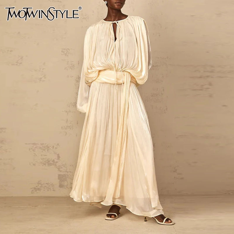 Solid Loose Spliced Folds Elegant Dresses for Women.
