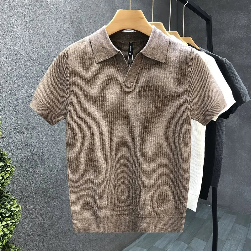 Men's Summer Polo Shirt Korean Style Slim Wrinkle Resistant Collar Solid Color.