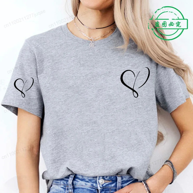 Women Love Heart Design T-Shirts Fashion Casual Short Sleeve.