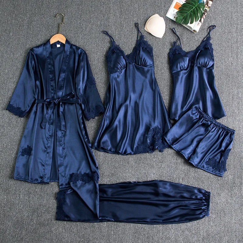 Sexy Summer Ice Silk Long Sleeve Thin Home Clothes Set for Women.
