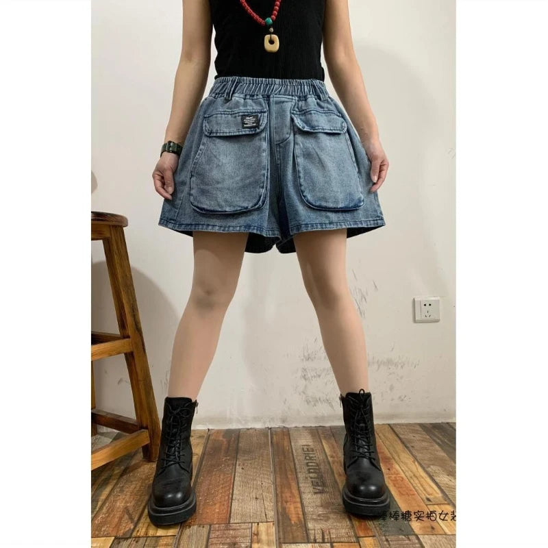 summer new fashion personality big pocket hot pants women large size.