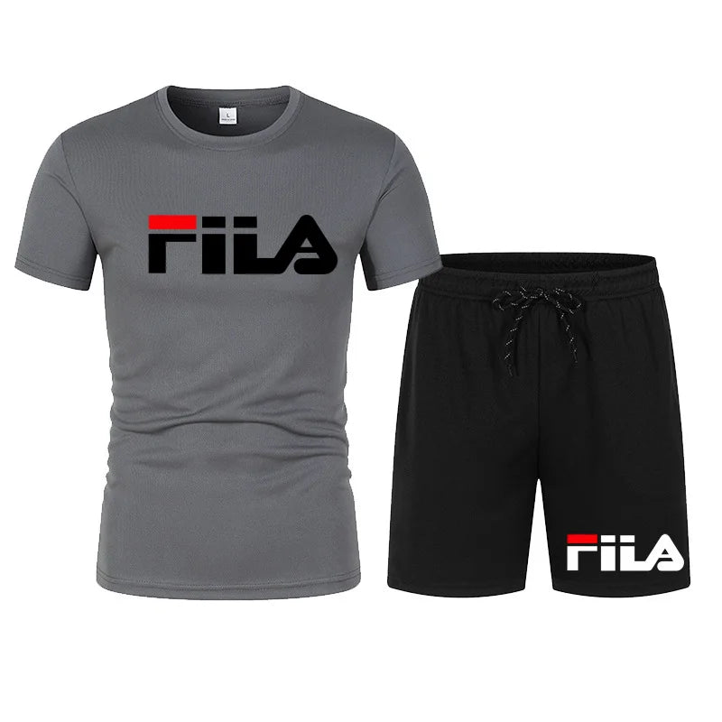 Men's two-piece sportswear breathable quick drying short sleeved.