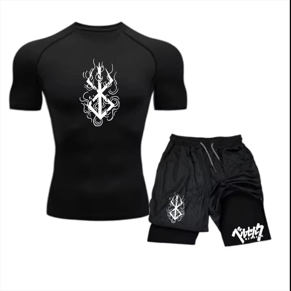 Men's Summer Gym Training Athletic Set - Short-Sleeve Compression Undershirt.