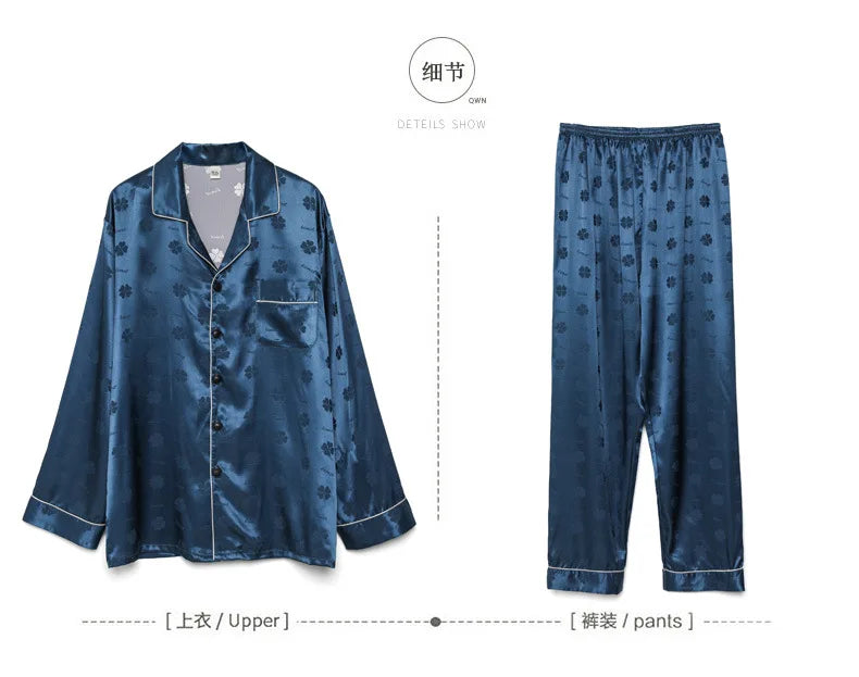 Men Ice Silk Pajamas Suit Summer Plus Size.
