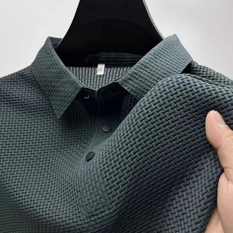 Men's Business Casual Short Sleeved Bone Flower Solid Color POLO Shirt.