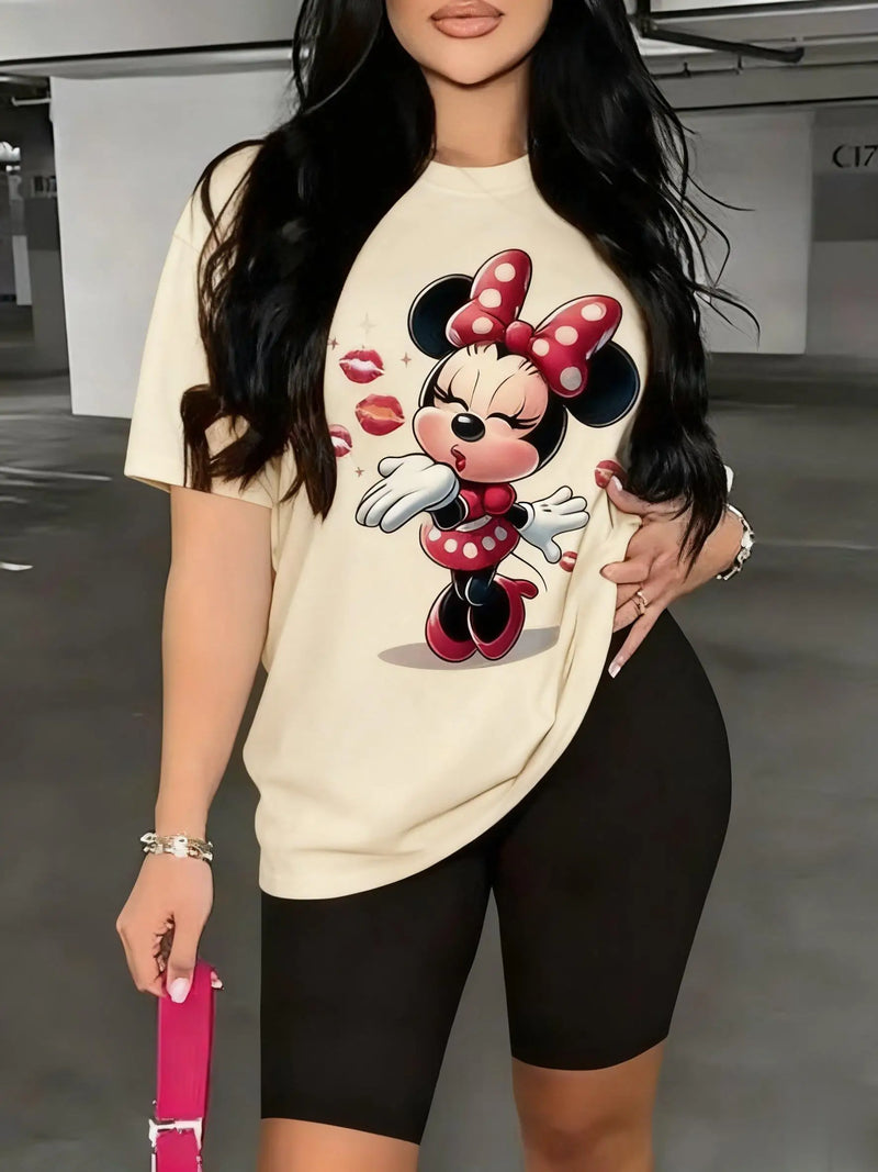 Minnie Mouse Women T Shirt Summer Men Short Sleeve Tee Loose.