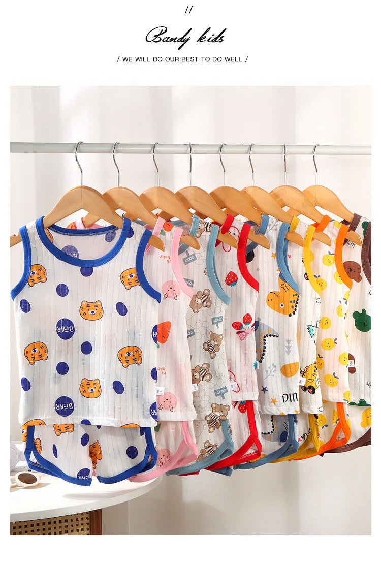 Kids Sleeveless Set Summer Cotton Girls' Shorts Pajamas Korean Style Boys.