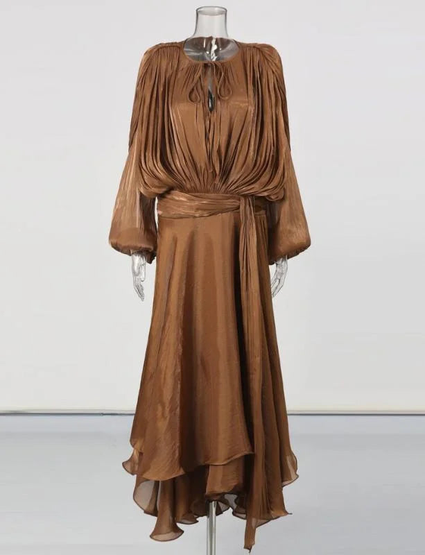 Solid Loose Spliced Folds Elegant Dresses for Women.