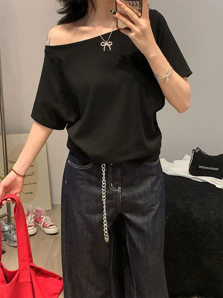 1pcs Summer Women Basic Model Solid Color T-Shirt Lady Short-Sleeved.