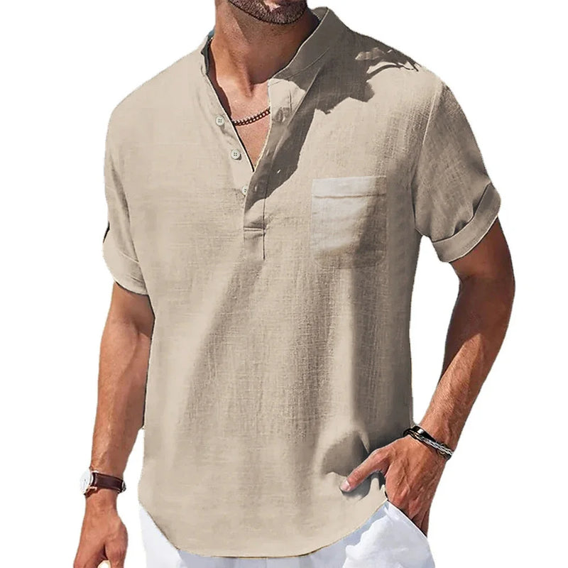 Summer Men's Cotton and Linen Shirts Short-Sleeved.
