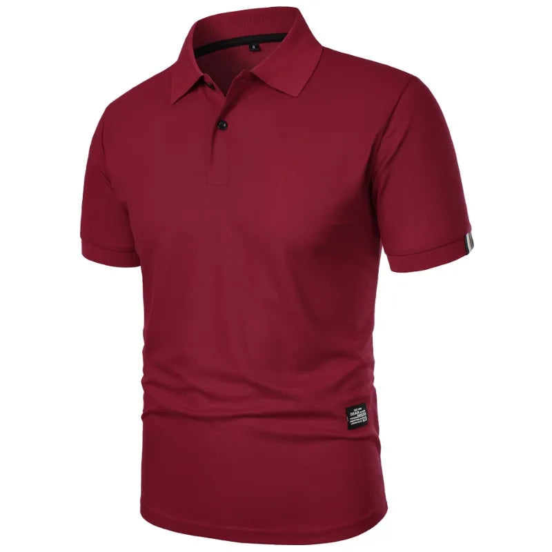 Solid Color Polo Shirt Men's Short Sleeve Button Tshirts Lapel Lightweight.