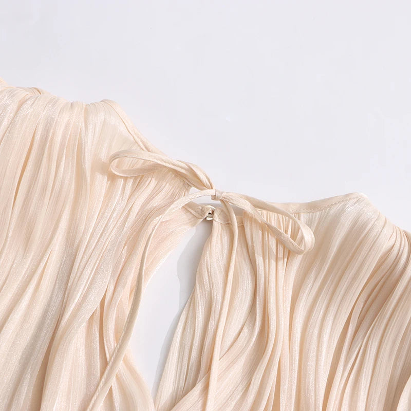 Solid Loose Spliced Folds Elegant Dresses for Women.