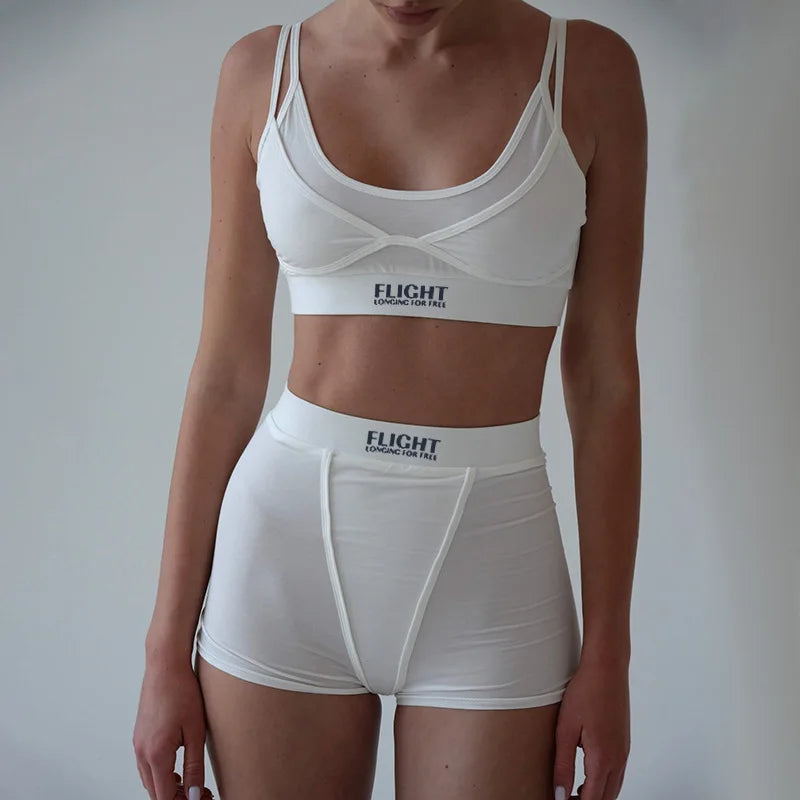 ONE TO WAN Sporty 2 Pieces Set for Woman Outfit Crop Top And Shorts Matching.