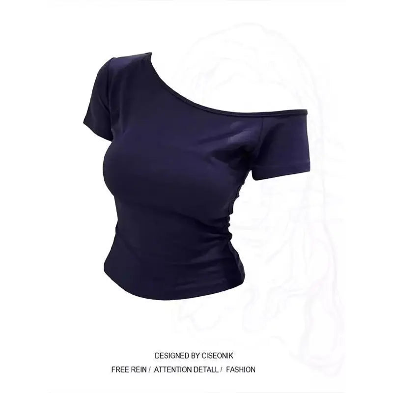 1pcs Girls Off-Shoulder T-shirt Women's Basic Fashion Tee Solid Ladys.
