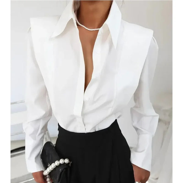 All Seasons White Shirt Women's Fashion Elegant Casual Long Sleeve Shirt.