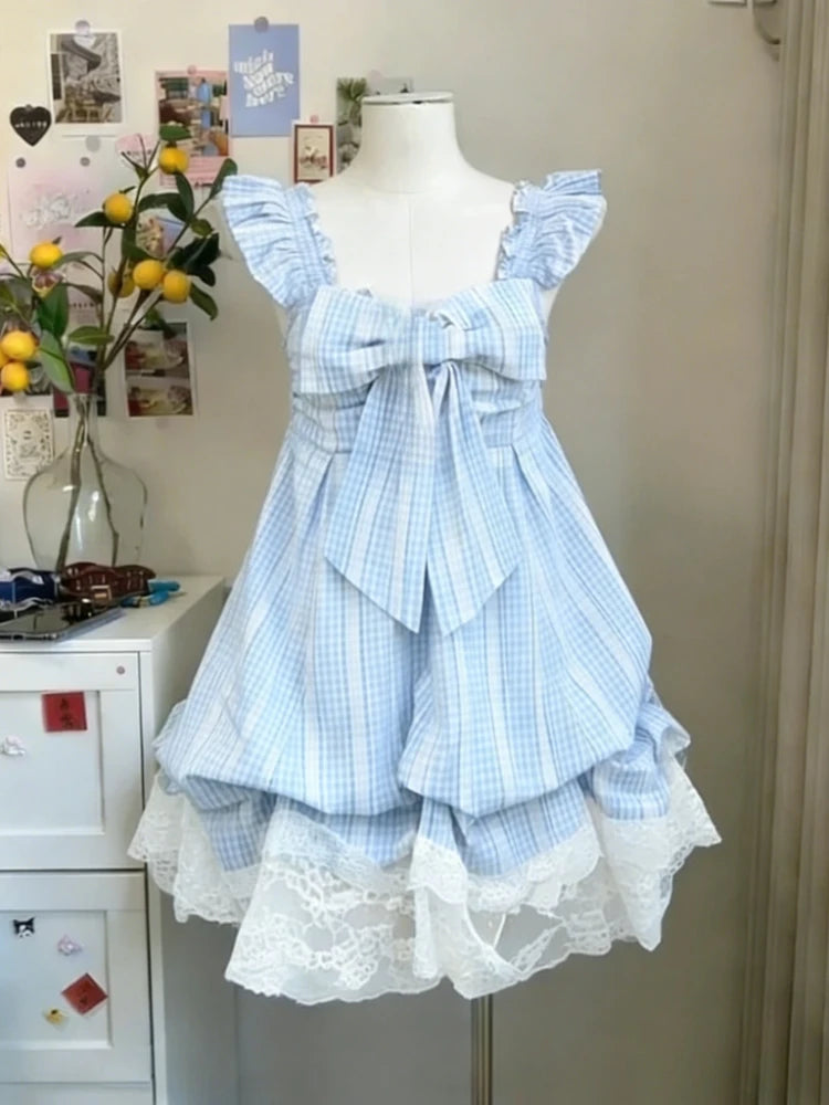 Women’s  Sweet Kawaii Y2k Min Dress Lolita Cute Sleeveless Floral Dress.