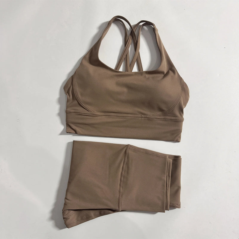 Solid Color Gym Fitness Set Tight Soft cross Fitness Bra 2pc compression.