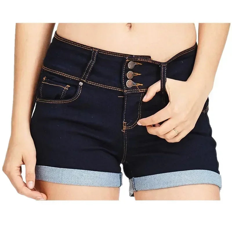 Women's Summer Fashion Waistband Denim Stretch Fabric Shorts.