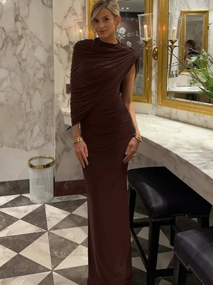 Mozision Irregular Ruched Sexy Maxi Dress For Women.