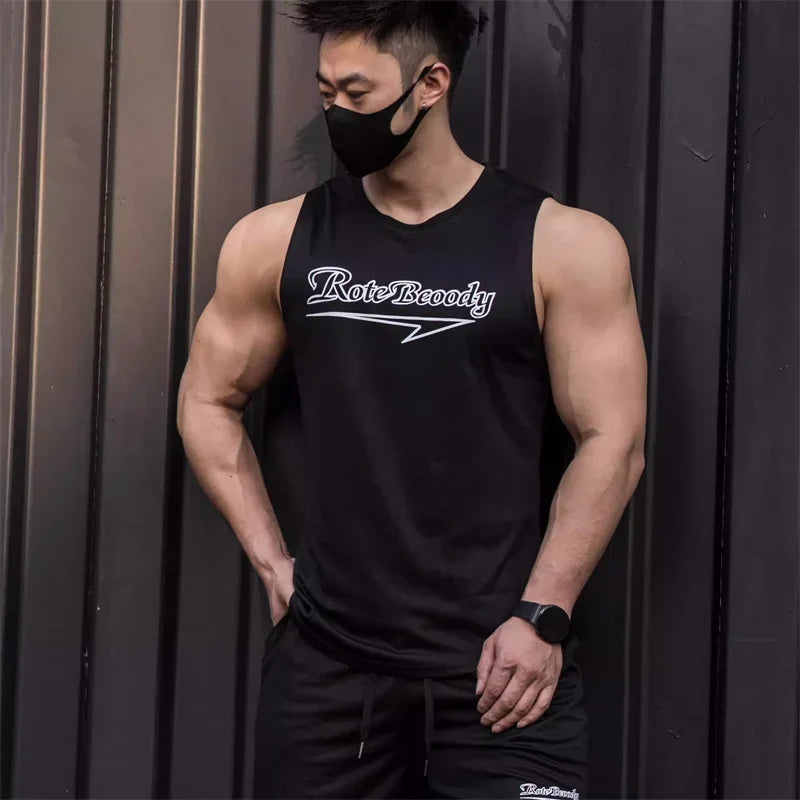 Men’s casual sport suit men running fitness vest+Shorts two-piece set.