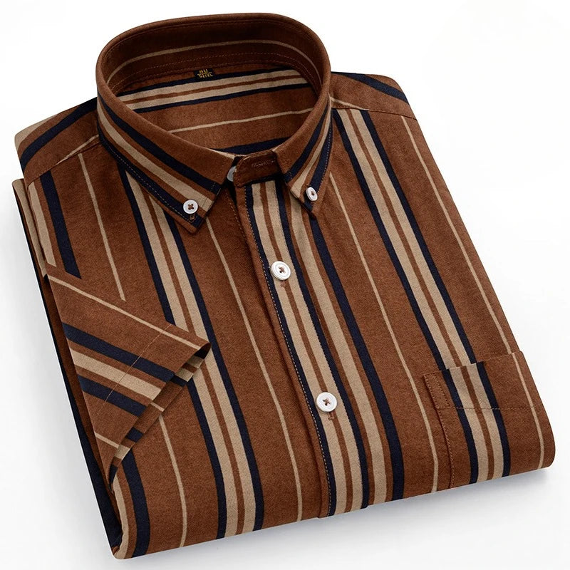 fashion summer cotton oxford plaid short sleeve shirt for man designer office.