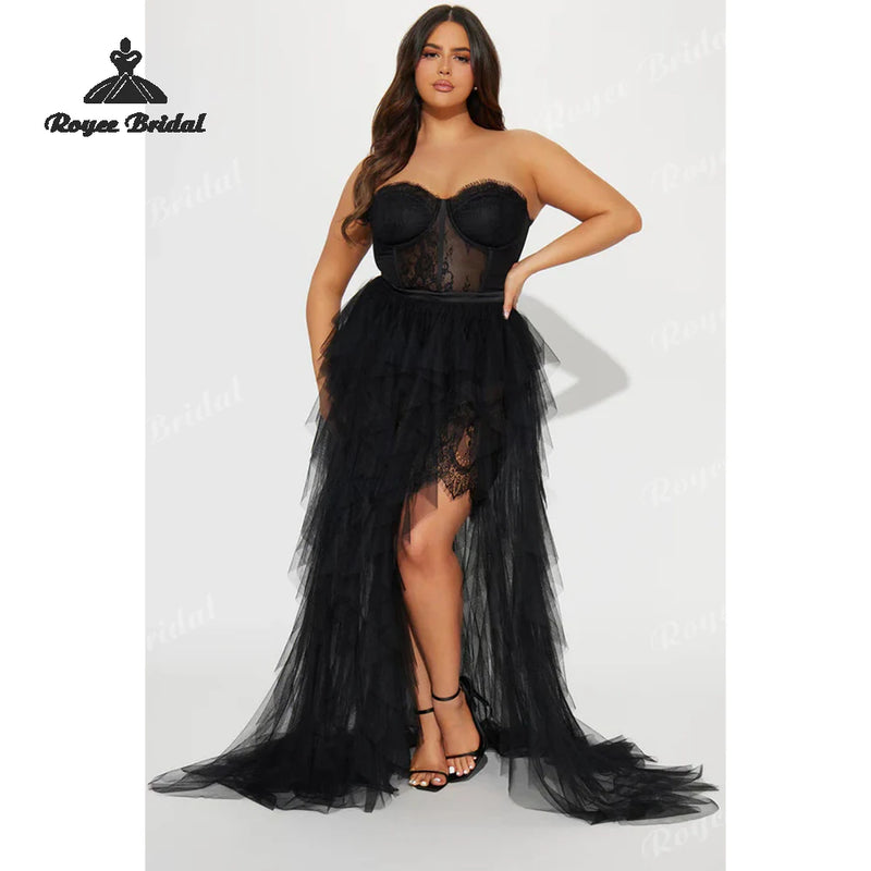 Sexy Tiered A Line Dresses Evening 2026 Strapless High Side Slit Women's Formal Evening Gowns Customized.