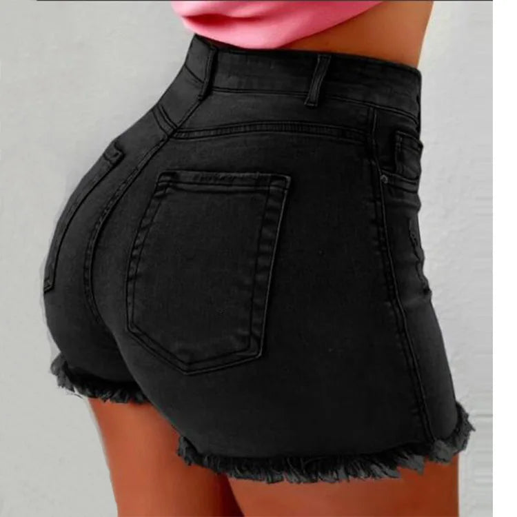 Y2K Womens Denim Shorts High Waisted Hot Pants with Tassels Retro Slim.