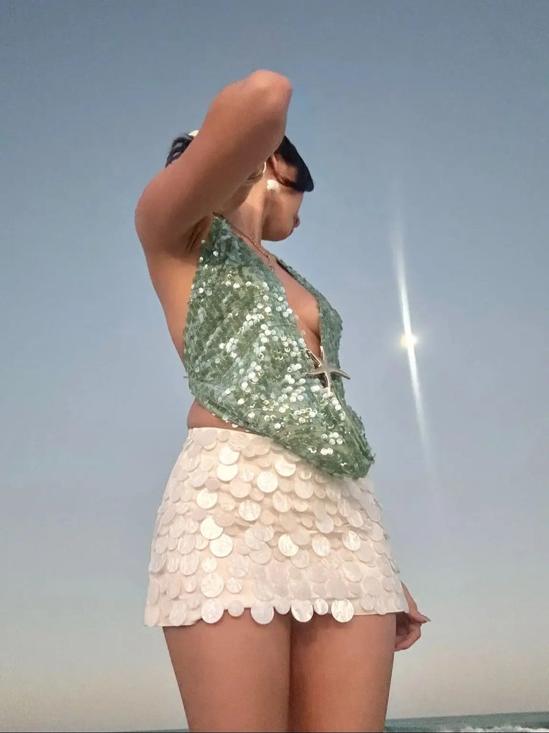 Sexy Swimsuit Shell Bikini with Skirt Swimwear Swimsuit Women.