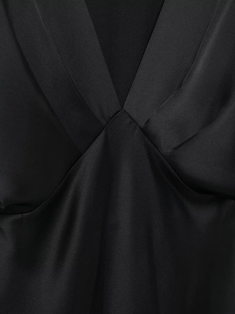 Women’s Sexy V Neck Satin Long Dress.