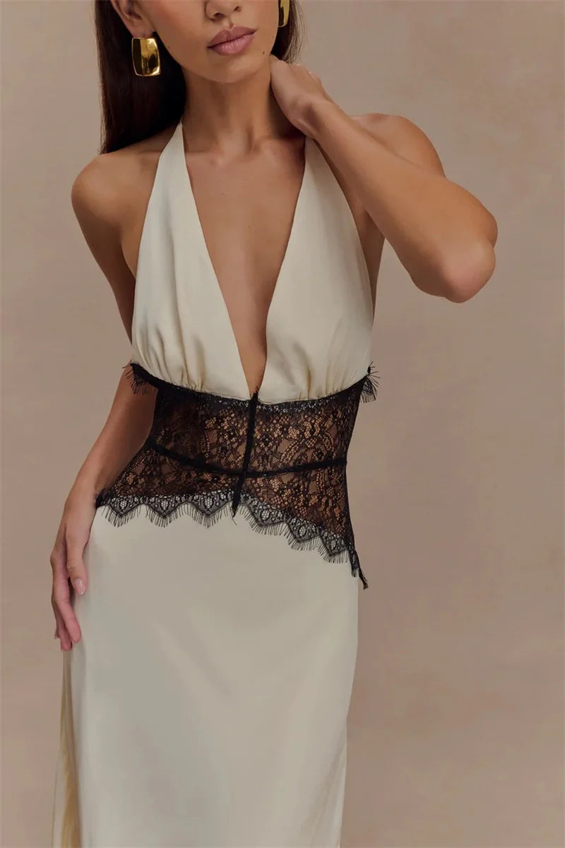 Mozision Summer Backless Sexy Maxi Dress Women Gown Patchwork.