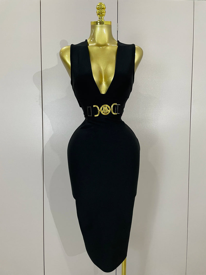 Women Elegance Sexy V-Neck Sleeveless Bodycon Bandage Dress.