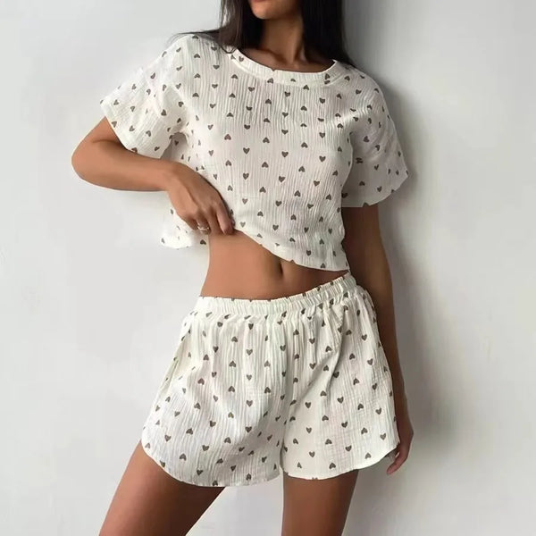 Women's Home Clothes Pajamas Love Printed Soft and Comfortable.