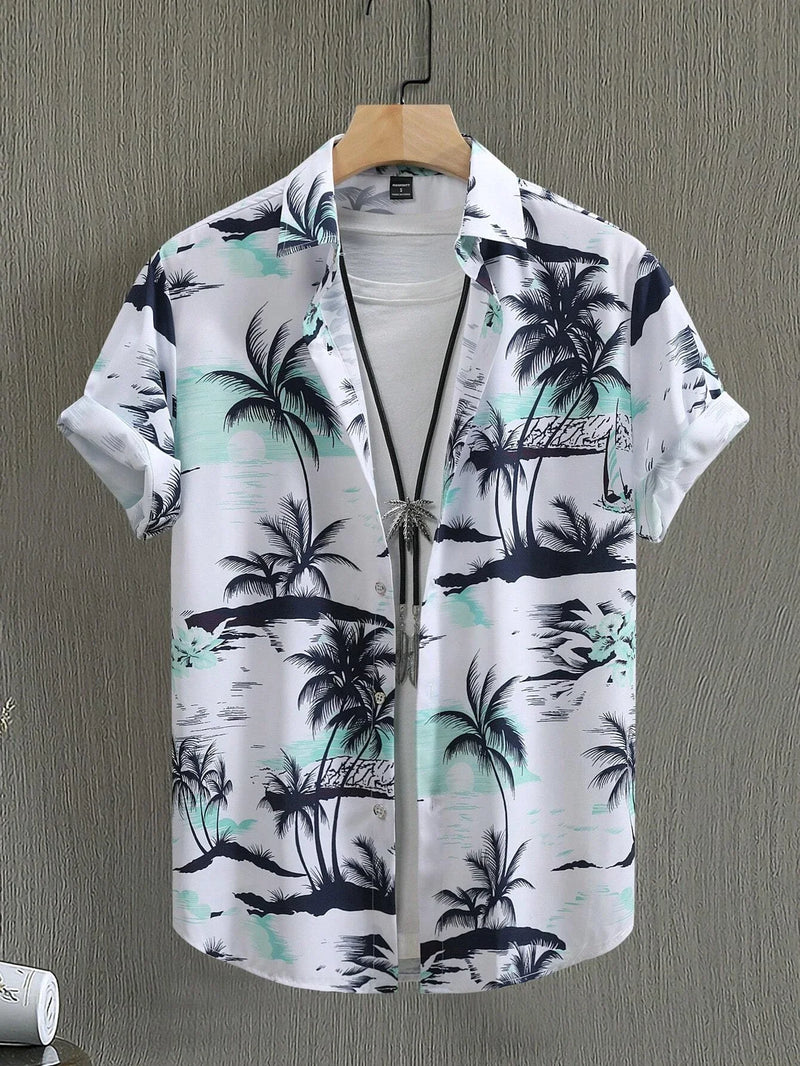 Hawaiian Shirt Man Print Casual Thin Beach Slim Fashion Shirt.