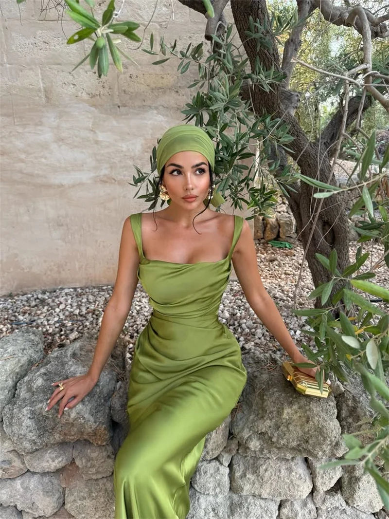 Mozision Satin Backless Sexy Maxi Dress Women Elegant.