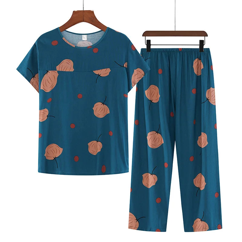 Cotton Pajamas Women's Thin Short Sleeve Set Plus Size.