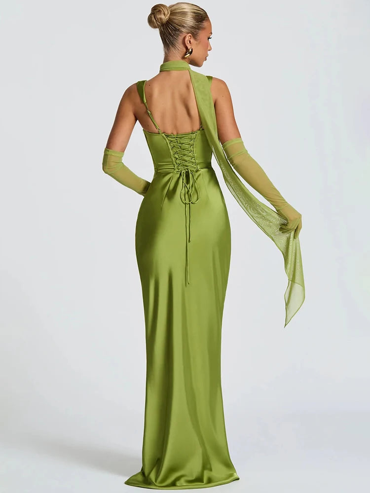 Mozision Satin Backless Sexy Maxi Dress Women Elegant.