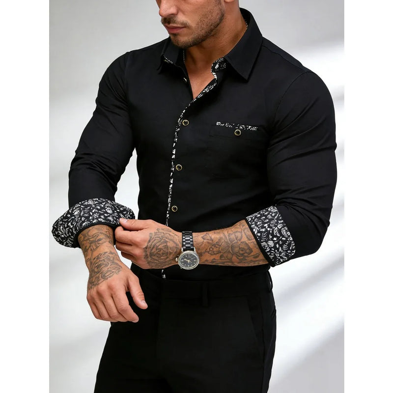 FGKKS Men Black Shirts Brand Fashion Smart Casual Business Long Sleeve.