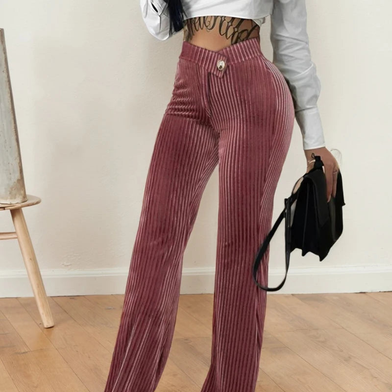 Streetwear Corduroy Straight Wide Leg Trousers Fashion Versatile Slim.