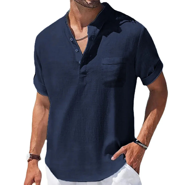 Summer Men's Cotton and Linen Shirts Short-Sleeved.