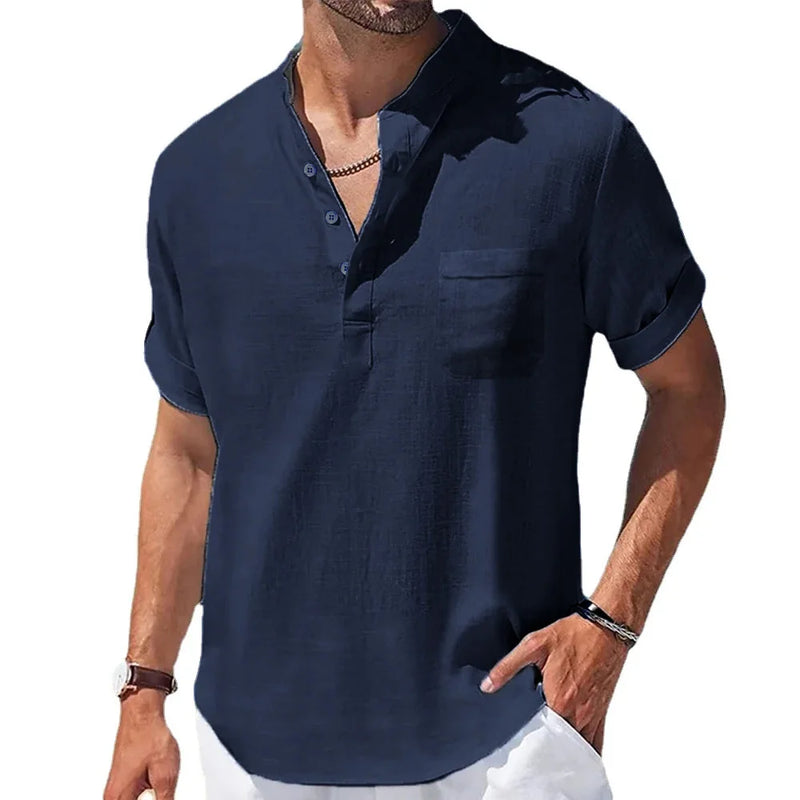 Summer Men's Cotton and Linen Shirts Short-Sleeved.