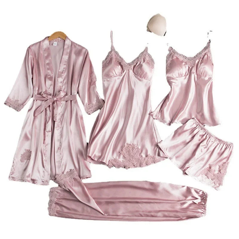 Sexy Summer Ice Silk Long Sleeve Thin Home Clothes Set for Women.